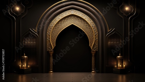 golden mosque entrance with light