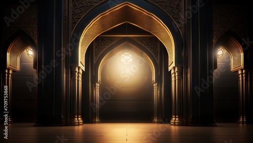 golden mosque entrance with light