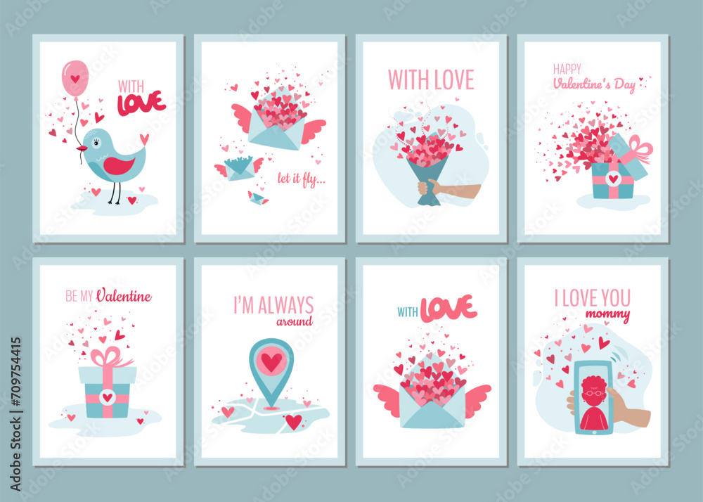 Set of greeting cards concept in flat style.
Set of Valentines day greeting cards. Vector illustration

