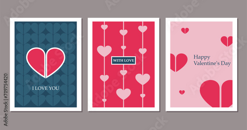 Valentines day greeting cards set. Vector illustration in flat style.
