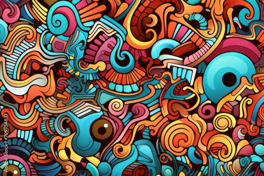 Cartoon cute doodles of abstract surreal shapes and forms, intricately arranged to create a seamless and detailed pattern, Generative AI