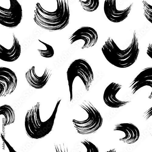 Seamless pattern with black wavy grunge brush strokes