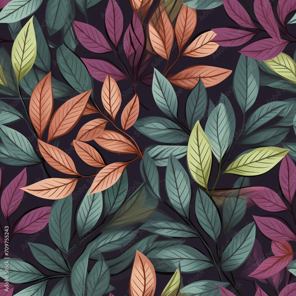 Seamless Pattern of Green, Yellow, and Red Leaves