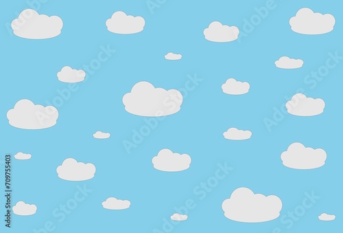 Cute Fluffy Clouds with Blue Background