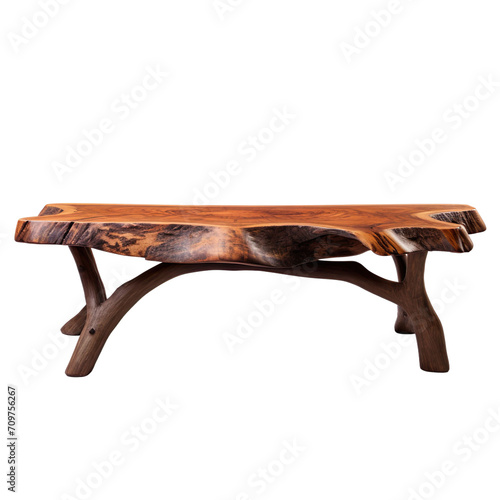 front view close up of Live Edge Wooden Slab coffee table isolated on a white transparent background