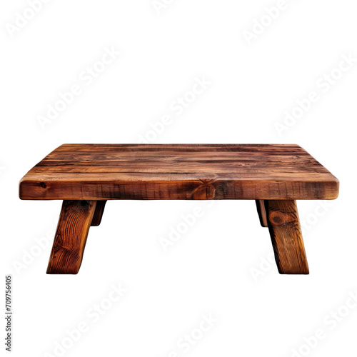 front view close up of Rustic Wood coffee table isolated on a white transparent background