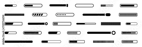 Loading or update bar element collection. Set of loading bar progress, loading bar progress icons, load signs. Loading bar progress icons isolated on white background