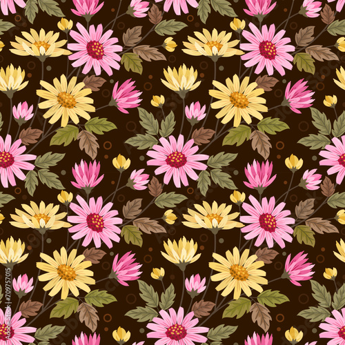 Yellow and pink daisies flowers seamless pattern. Cabn be used for fabric textile wallpaper.