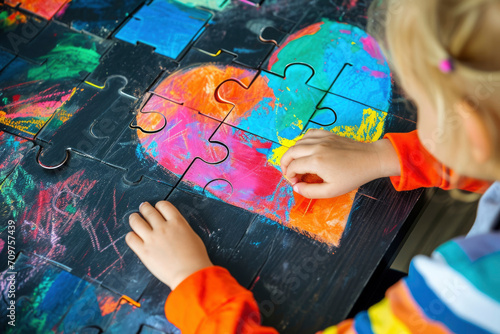 Creative kid painting heart with bright colors and brush