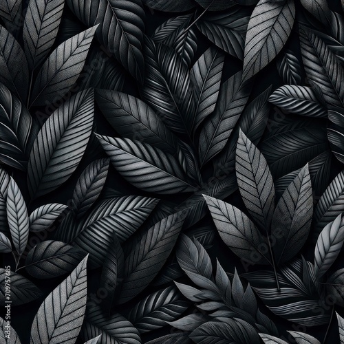 background composed of abstract black leaves  conveying a concept of tropical foliage