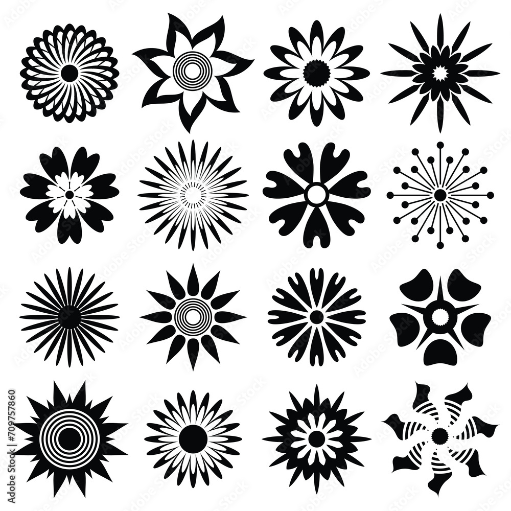 Set of geometric flowers isolated on white background, vector design Set of geometric flowers isolated on white background, vector design