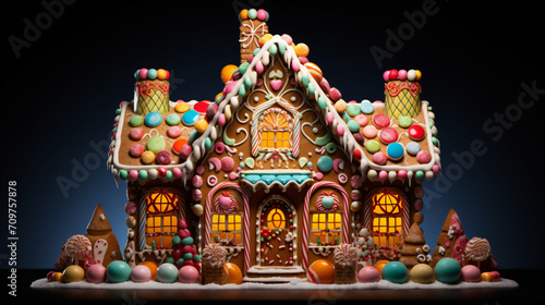 Detailed gingerbread house stands proudly adorned