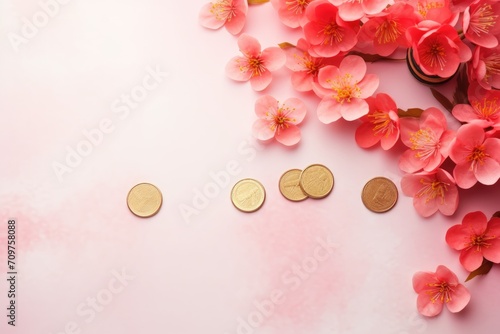 happy Chinese New Year background top view. Design lucky money with copy space