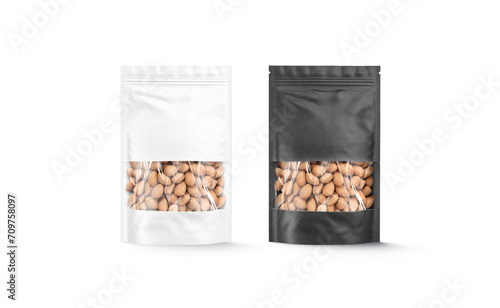 Blank black and white zipper pouch with nuts mockup, isolated