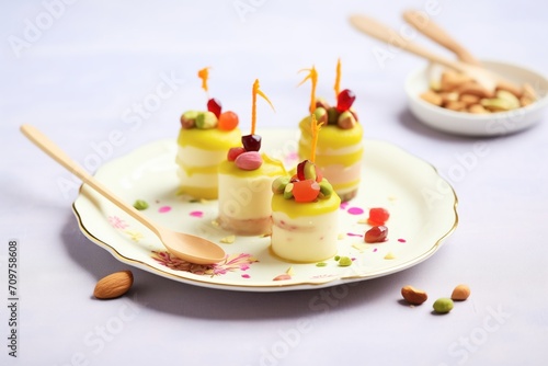 kulfi set with dry fruits topping on pastel background