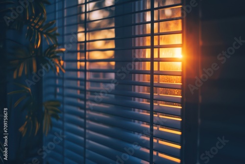 Sunset through window blinds, abstract background. Generative AI