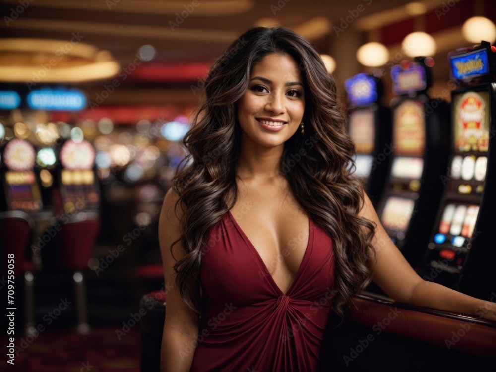 Happy smiling hispanic woman at casino Happy smiling hispanic woman at casino