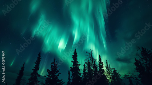 aurora borealis in the mountains, forest and lake. -  The awe-inspiring sight of auroras in the night sky, witnessed firsthand. © LiezDesign