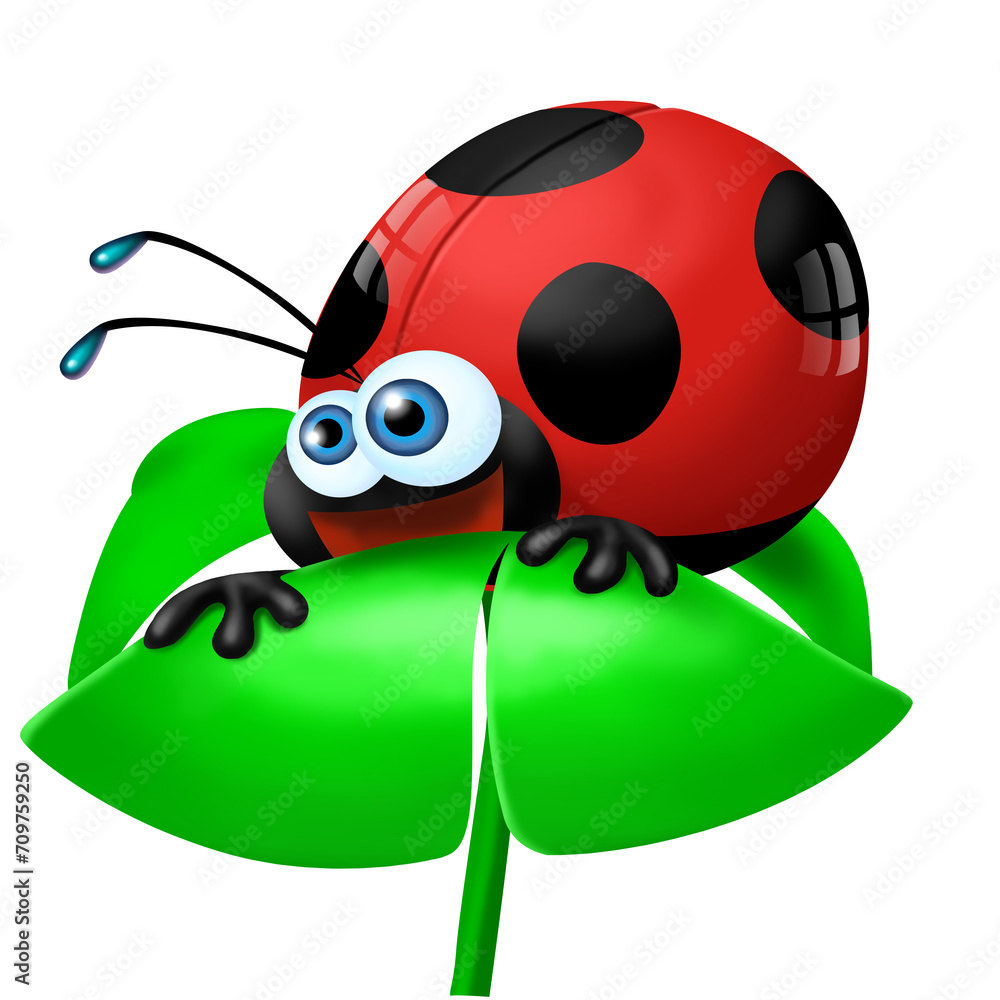 Naklejka premium Coccinella sul quadrifoglio