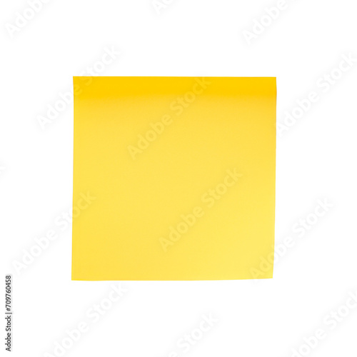 Isolated shot of blank yellow sticky note. Isolated on transparent background, PNG