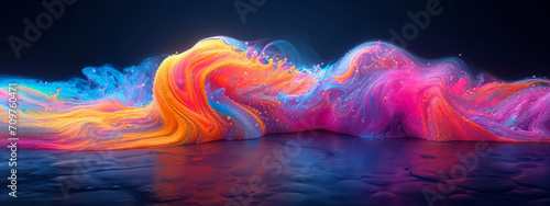 Spectral Symphony, A Mesmerizing Ballet of Multicolored Waters on a Canvas of Midnight Black