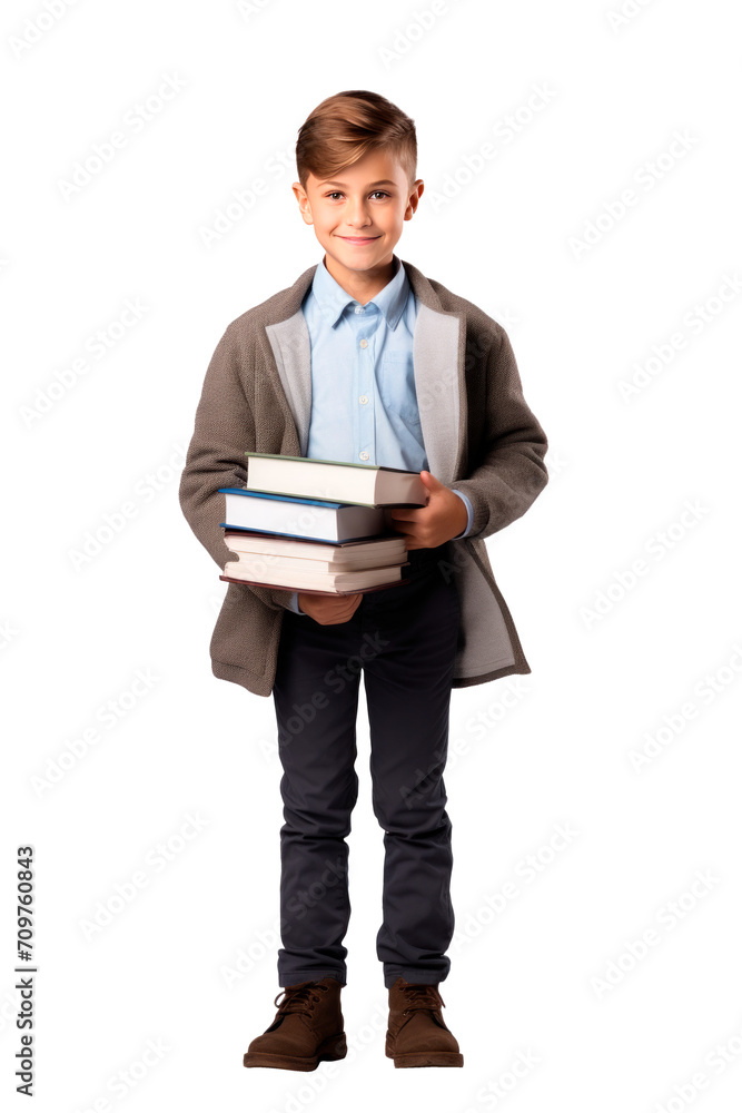 Little boy with books. Isolated on transparent background, PNG Little boy with books. Isolated on transparent background, PNG
