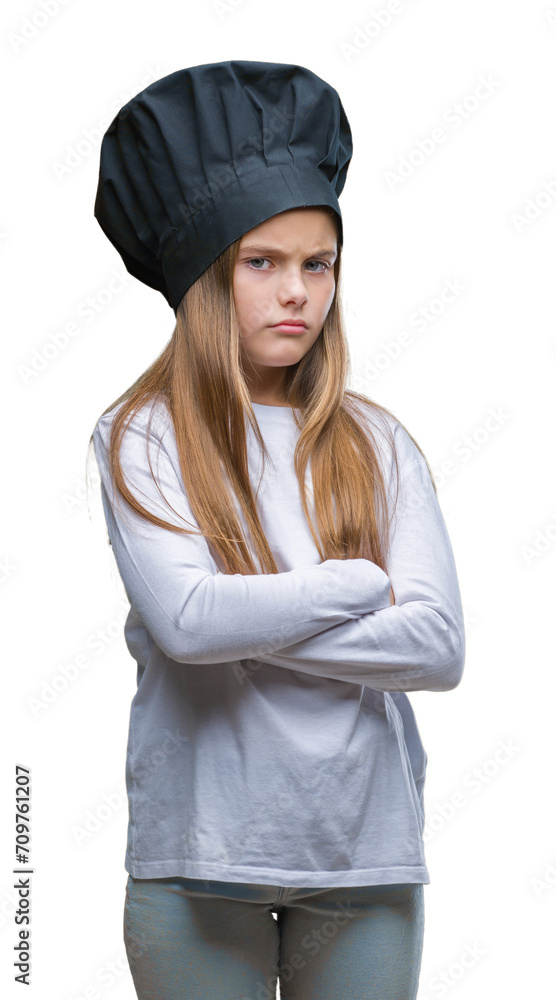 Young beautiful girl wearing chef hat uniform over isolated background skeptic and nervous, disapproving expression on face with crossed arms. Negative person. Young beautiful girl wearing chef hat uniform over isolated background skeptic and nervous, disapproving expression on face with crossed arms. Negative person.
