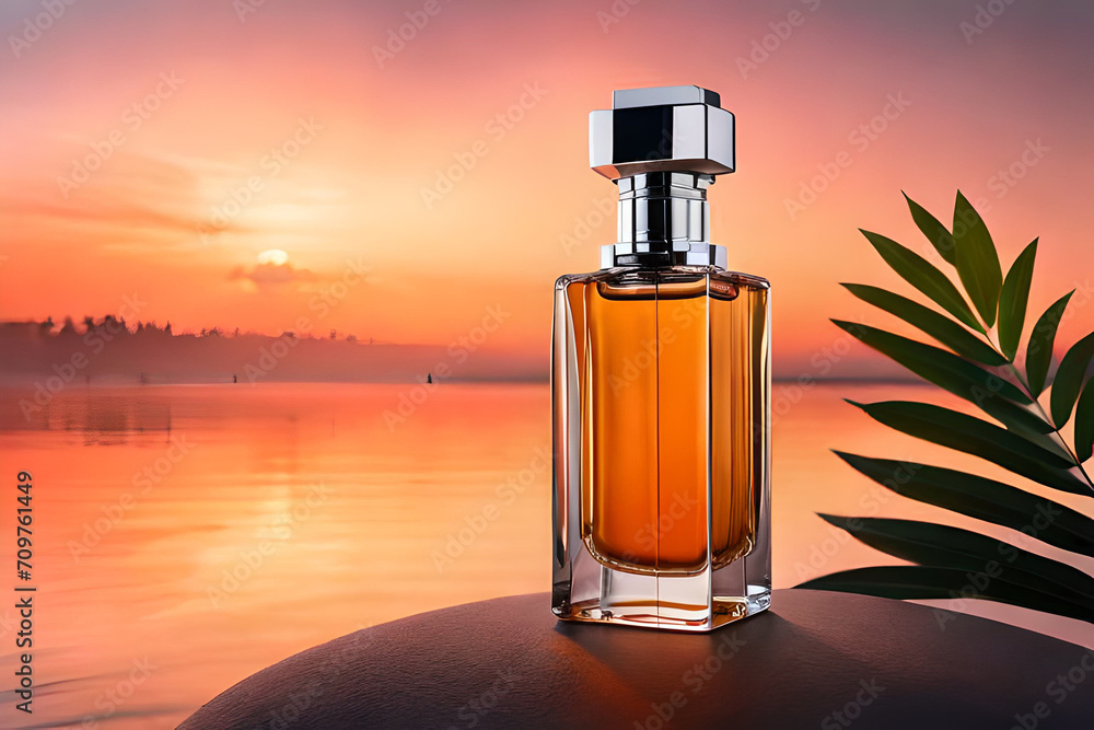colorful perfume container , tropical vegetation colorful perfume container , tropical vegetation