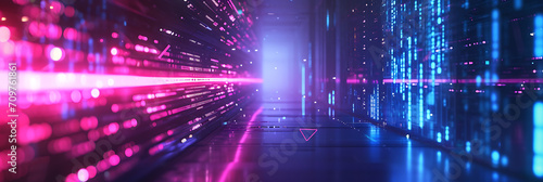 abstract tech background with glowing lines. In blue  pink and purple. 