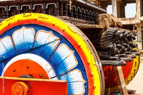 Big wooden chariot in front of the Sre Virupaksheswamy temple in Hampi, Karnataka, India, Asia photo