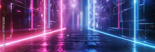 abstract tech background with glowing lines. In blue  pink and purple. 