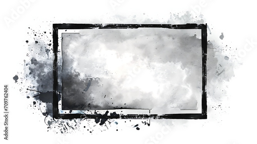 Simple artists rendition of a thin black frame - rustic handdrawn style full color on white canvas photo