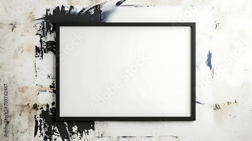 Simple artists rendition of a thin black frame - rustic handdrawn style full color on white canvas photo