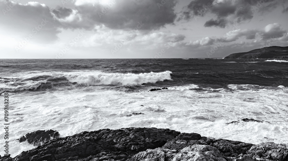 Waves Crashing Against the Rocks in Winter. Lires, Cee, Costa da Morte, Galicia, Spain.