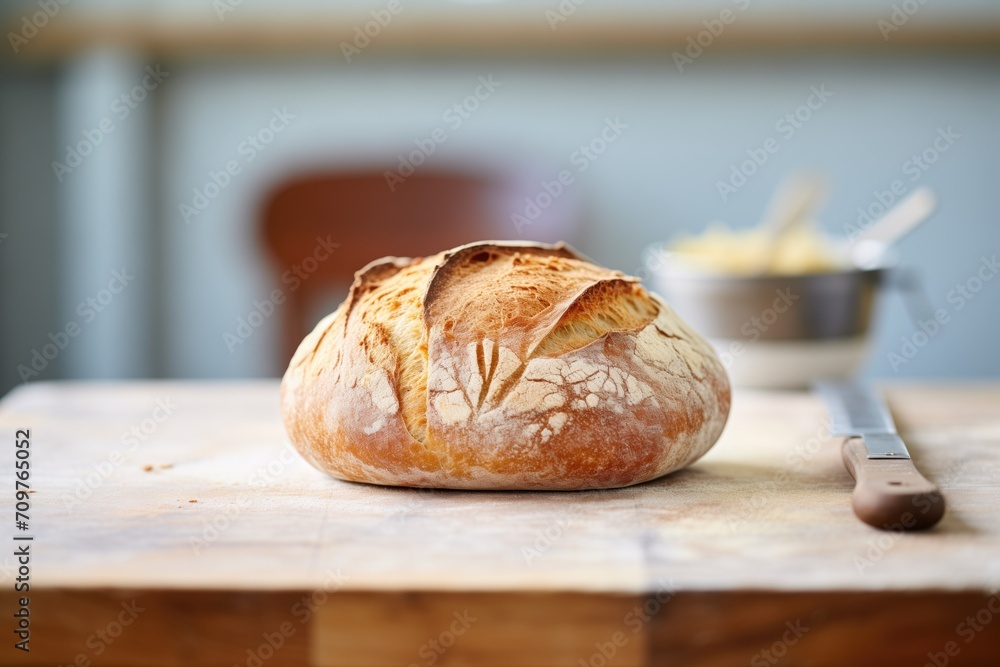 fresh sourdough loaf on a wooden board