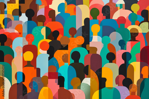 Crowd of people in different color and ethnicity vector illustration. Multiculturality.  photo