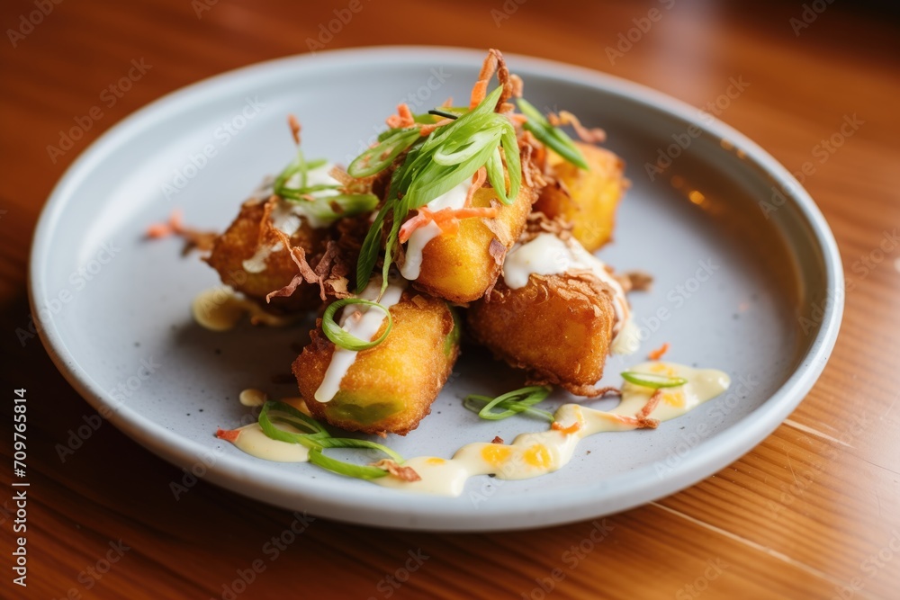 tater tots stuffed with cheese, cut open tater tots stuffed with cheese, cut open