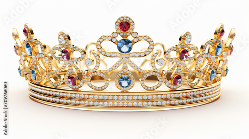 Gold crown with jewels on white background isolation