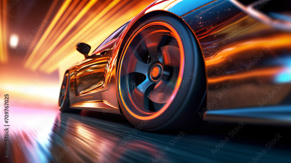 fast moving sport car on highway wallpaper Highway . Powerful acceleration of a supercar illustration . Closeup poster