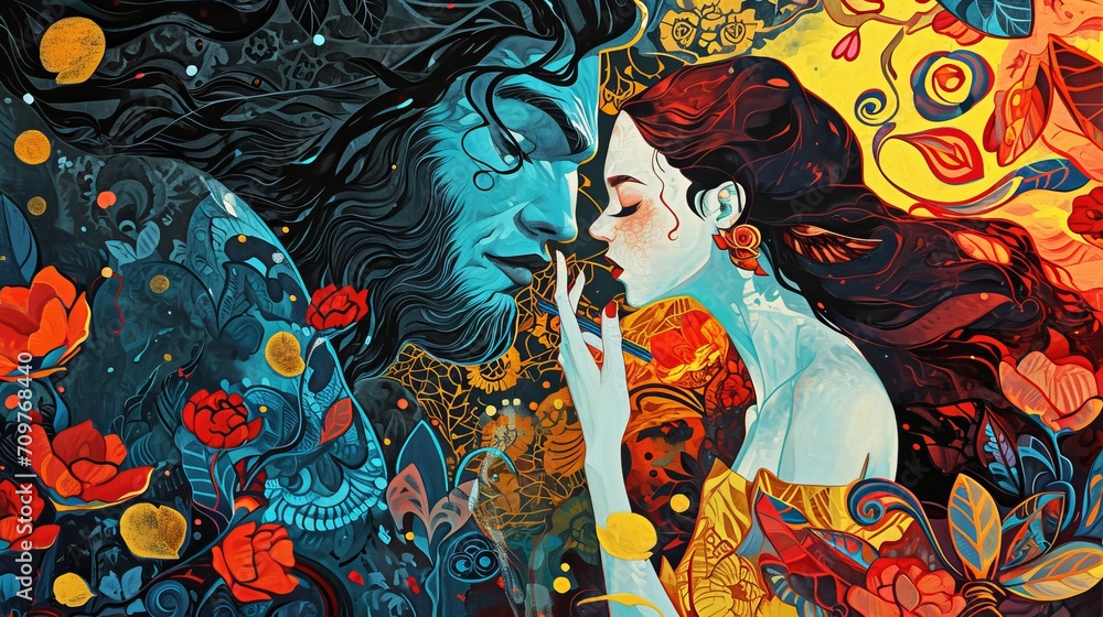 Fototapeta premium Midnight Sun: A Tale of Celestial Love, generative ai