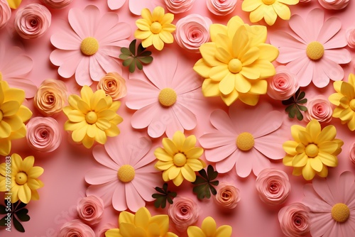 A pink background with yellow flowers