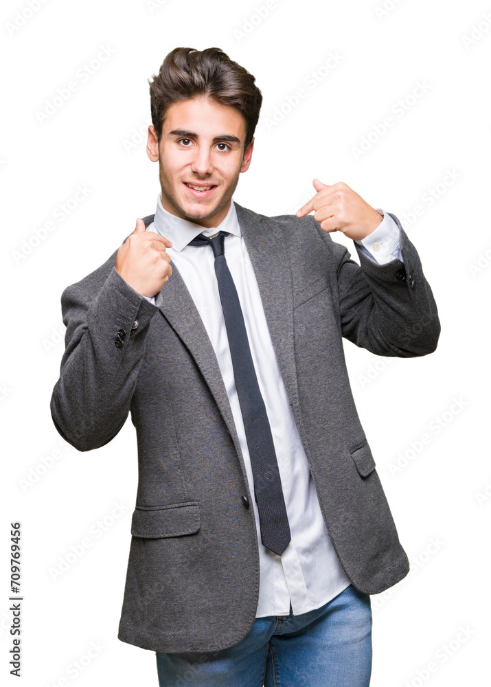 Young business man wearing suit and tie over isolated background looking confident with smile on face, pointing oneself with fingers proud and happy. Young business man wearing suit and tie over isolated background looking confident with smile on face, pointing oneself with fingers proud and happy.