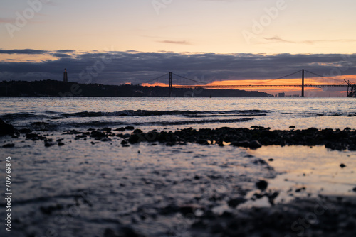 Sunset on the river Tejo Tagus at Lisbon  Portugal.