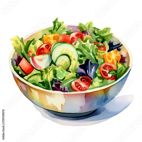 Gemischter Salat Aquarell Kunst Bild Frischer Gemüsesalat Handgemalt Küchenkunstwerk Oliven Feta Käse Tomaten Illustration Leinwanddruck Mediterrane Küche Wandbild Geschenkidee