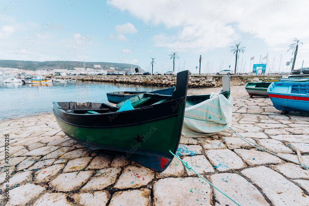 Obraz premium Marina harbor with fishing boats in Sesimbra, Portugal