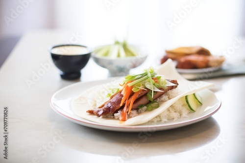 peking duck with steamed rice photo