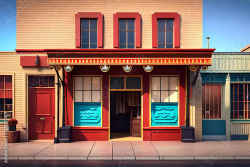 farwest painted wooden saloon facade in a 3d animation  movie style photo
