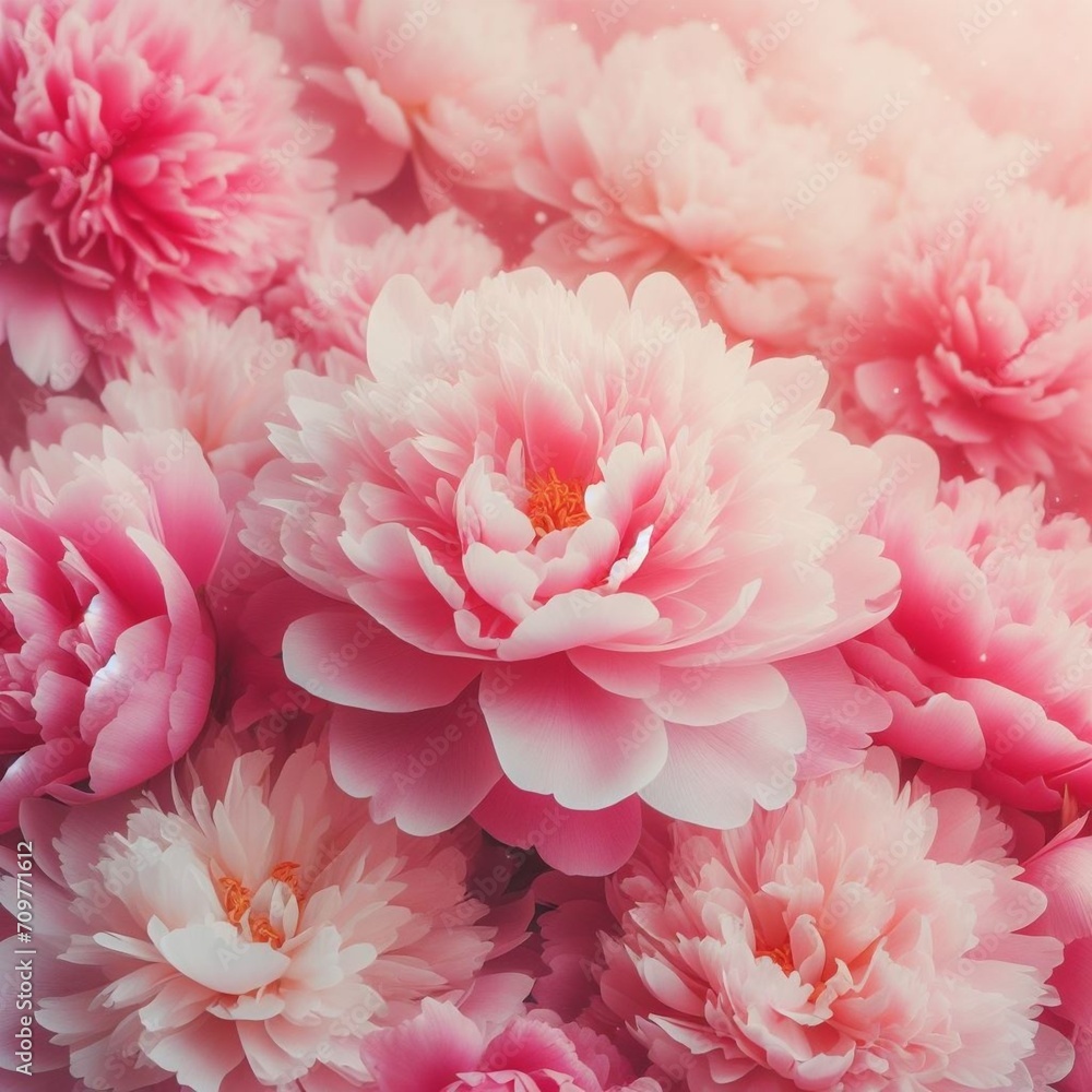 Natural background of macro close up peony flower petals in pink color.
