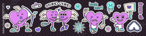 Anti valentines day stickers pack with heart shaped characters. Spooky and creepy element for valentine's day. Great for greeting card, invitations, tapestry for printing on T-shirts , stickers, mugs