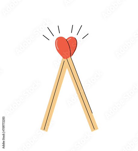 We are a perfect match concept. Vector illustration with two matches forming a heart. 